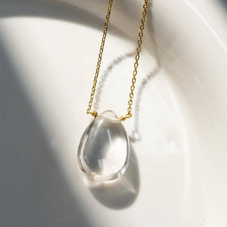 925 Natural White Crystal Water Drop Pendant Necklace