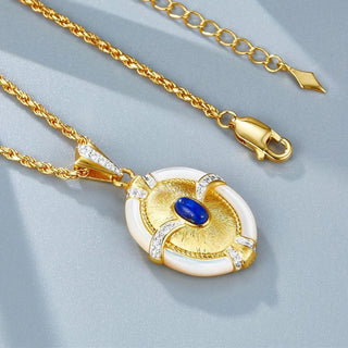 18K Gold Plated Blue Lapis Lazuli Gemstone Necklace - Vintage 925 Sterling