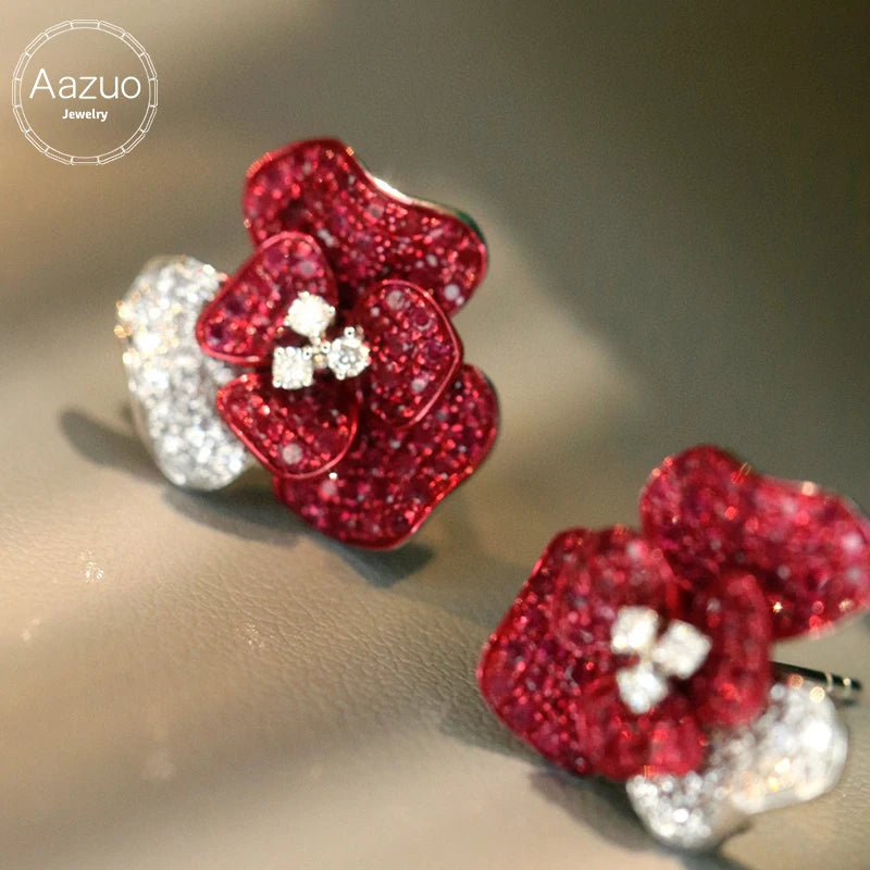 Aazuo Real Jewelry 18K - White Gold - Real Natrual Ruby - Luxury Jewelry Set