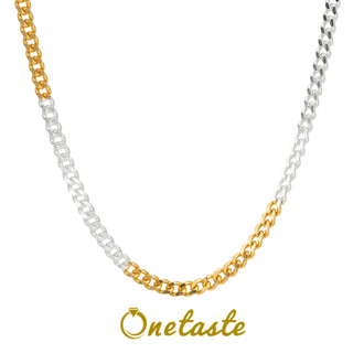 925 Sterling Silver Two Tone Cuban Link Chain Necklace