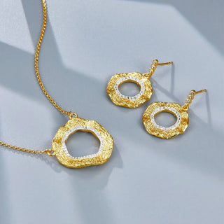 French Style 925 sterling Gold Plated Earrings & Necklace - Jewelry Set