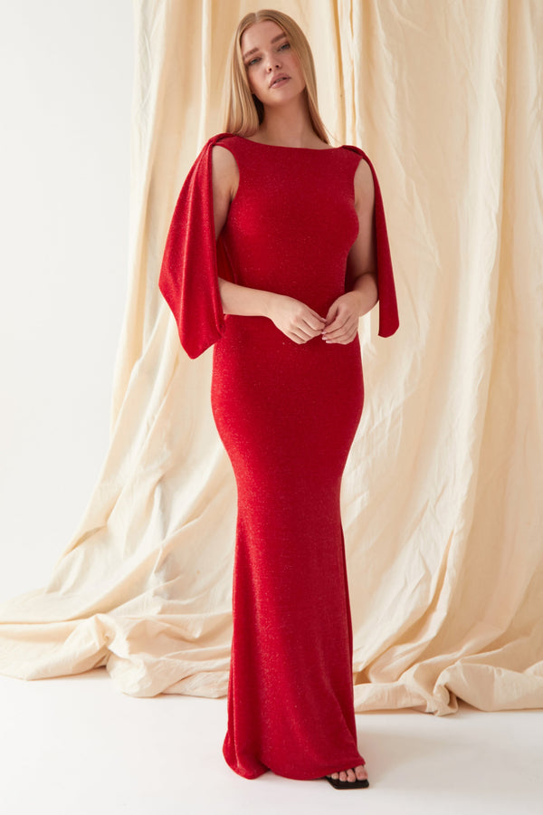 Red Cowl Back Gown-1