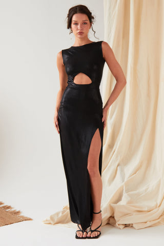 Black Cut Out Maxi Dress-1