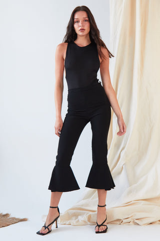 Black Frill Hem Trousers-1