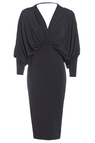 Black Batwing Sleeve Dress-0