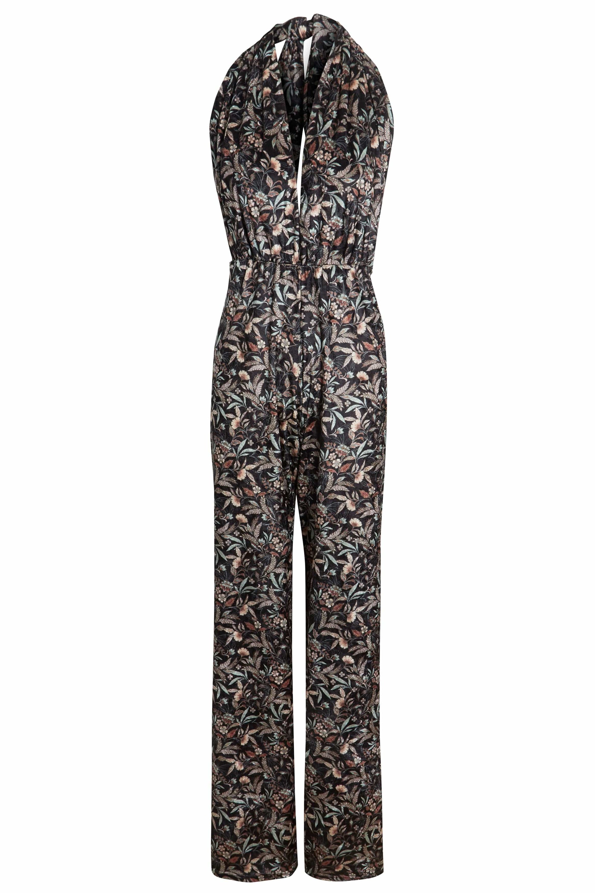 Floral Velvet Backless Jumpsuit-0