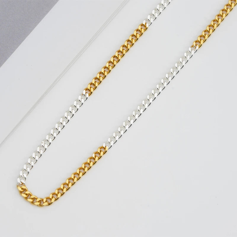 925 Sterling Silver Two Tone Cuban Link Chain Necklace