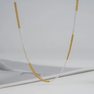 925 Sterling Silver Two Tone Cuban Link Chain Necklace