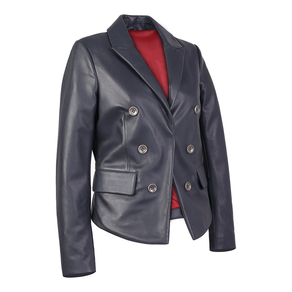 Sharlene Womens Double-Breasted Leather Blazer-1