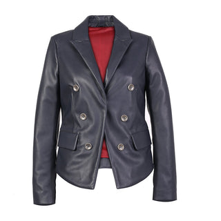 Sharlene Womens Double-Breasted Leather Blazer-0