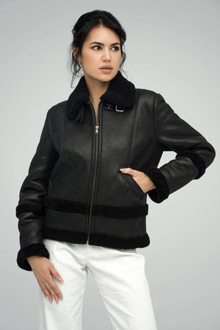 Black Merino Shearling Leather Jacket-1