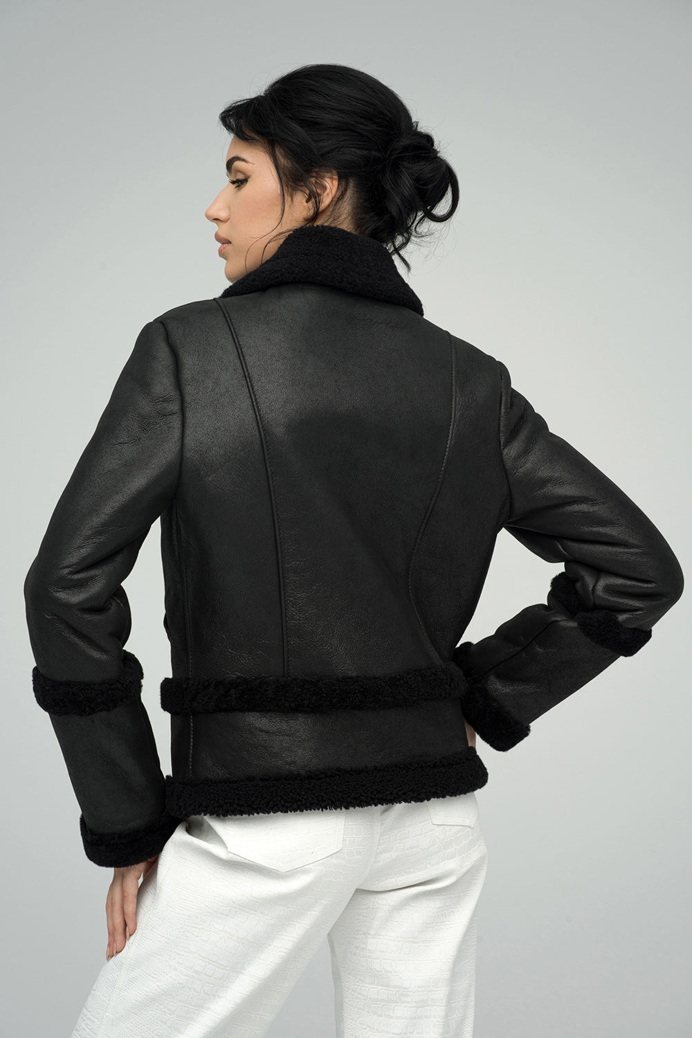 Black Merino Shearling Leather Jacket-2