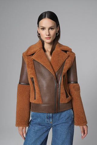 Cognac Shearling Leather Jacket-1