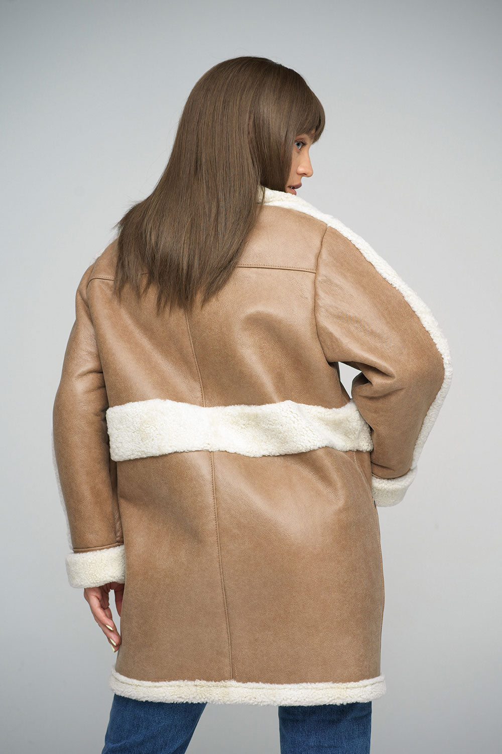 Beige Sheepskin Bomber Jacket-2