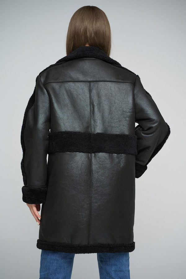 Black Sheepskin Bomber Jacket-1