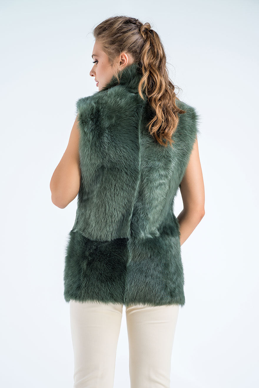 Olive Geniune Reversible Sheepskin Fur Vest-1