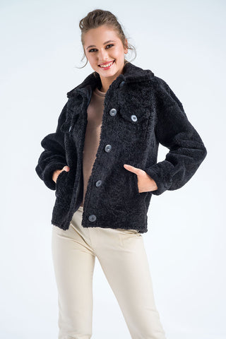 Black Natural Sheepskin Shearling Jacket-0