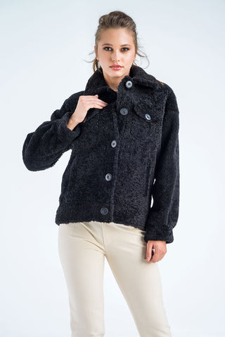 Black Natural Sheepskin Shearling Jacket-1