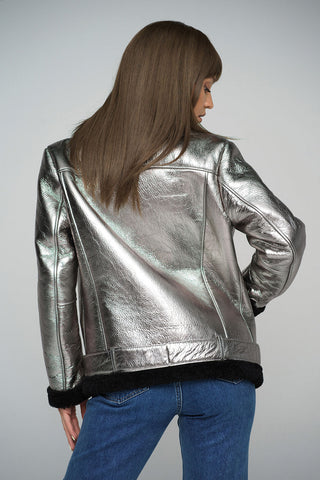 Silver Merino Shearling Leather Jacket-2