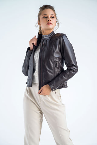 Brown Genuine Cropped Leather Jacket-0