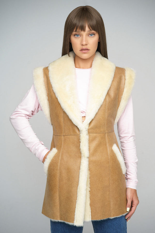 Beige Merino Shearling Vest-2