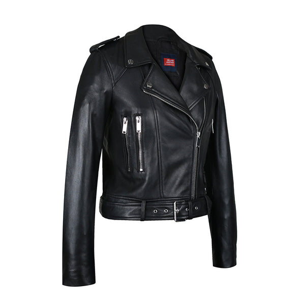 Snerva Womens Nappa Asymmetric Moto Leather Jacket-1