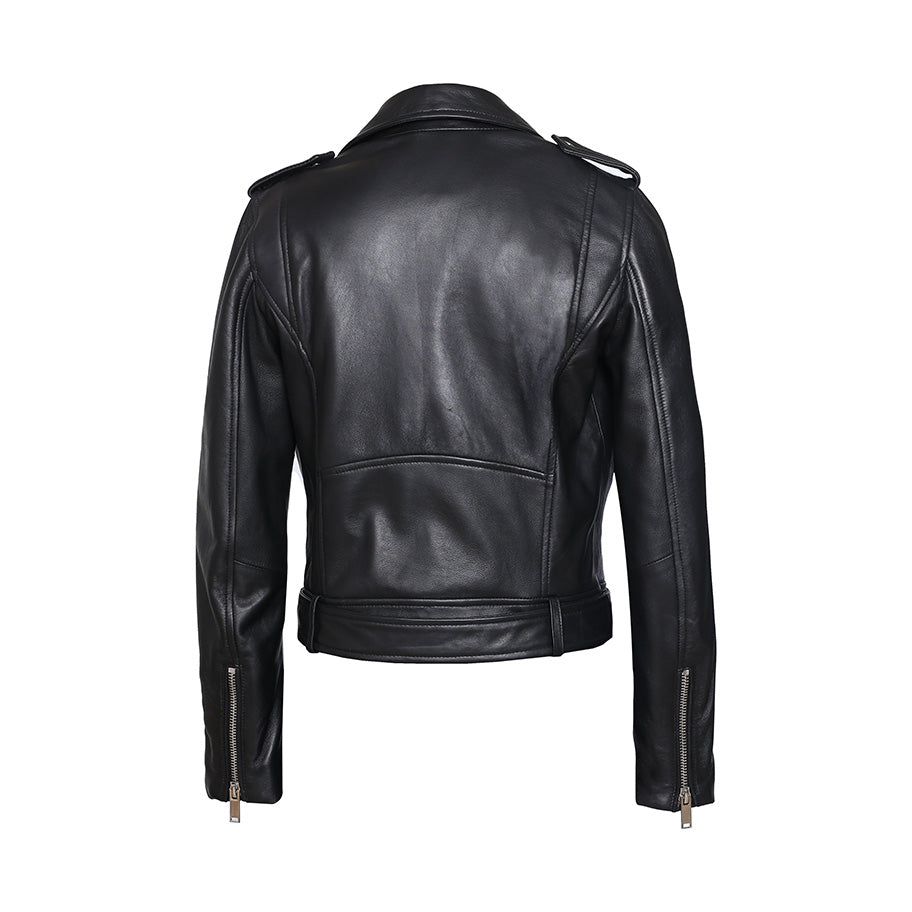 Snerva Womens Nappa Asymmetric Moto Leather Jacket-3