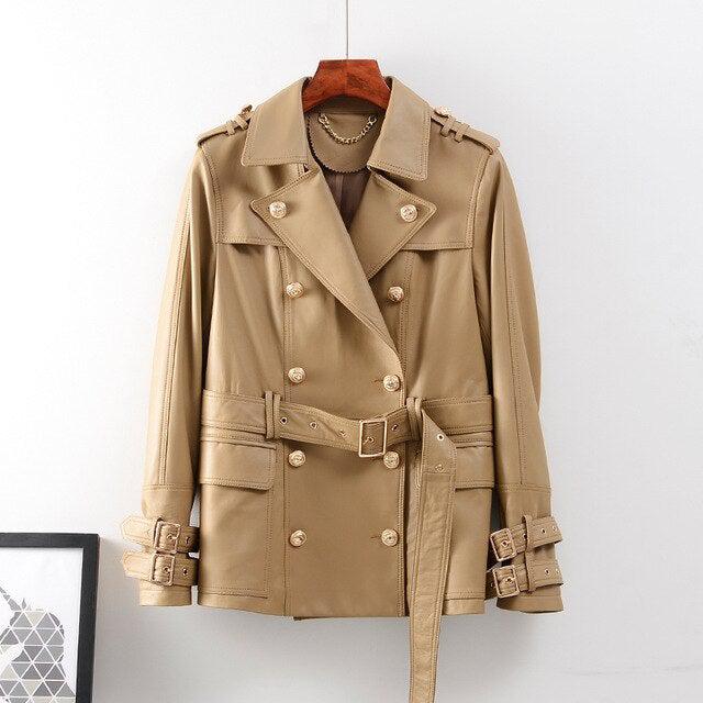 Supreme Women's Real Sheep Leather Coat Double Breasted-1