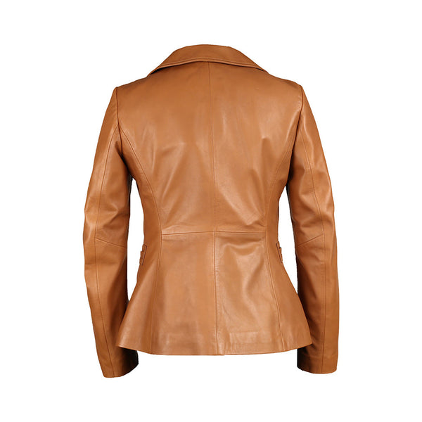 Sylvia Womens  Lambskin Tan Leather Blazer-1