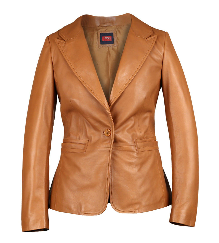 Sylvia Womens  Lambskin Tan Leather Blazer-0