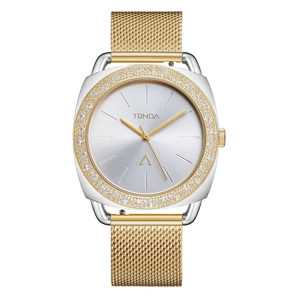 TRNDA Women's Watch with Silver Stainless Steel Case and Gold Stainless Steel Band-0