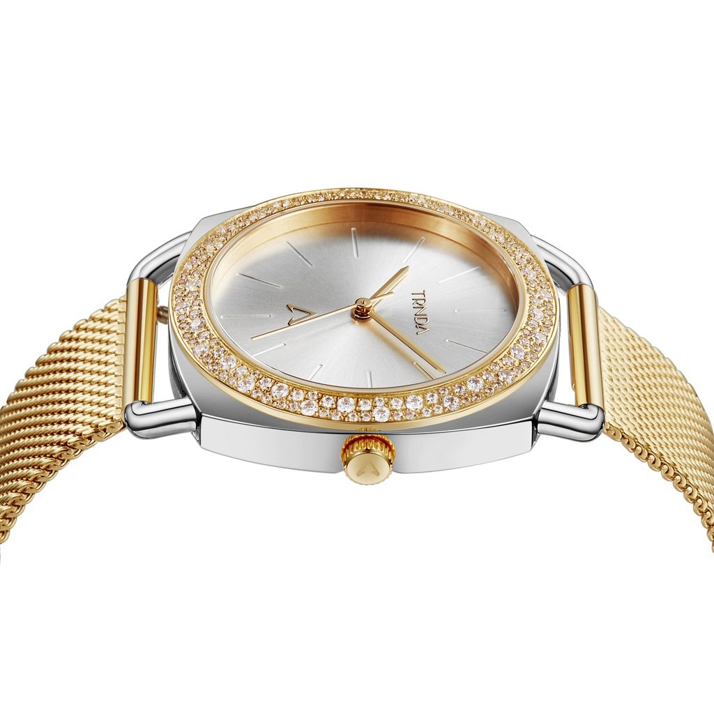 TRNDA Women's Watch with Silver Stainless Steel Case and Gold Stainless Steel Band-2