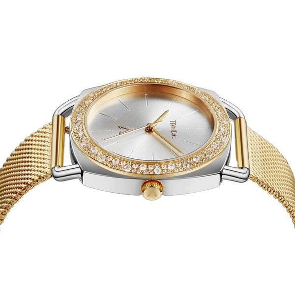 TRNDA Women's Watch with Silver Stainless Steel Case and Gold Stainless Steel Band-2