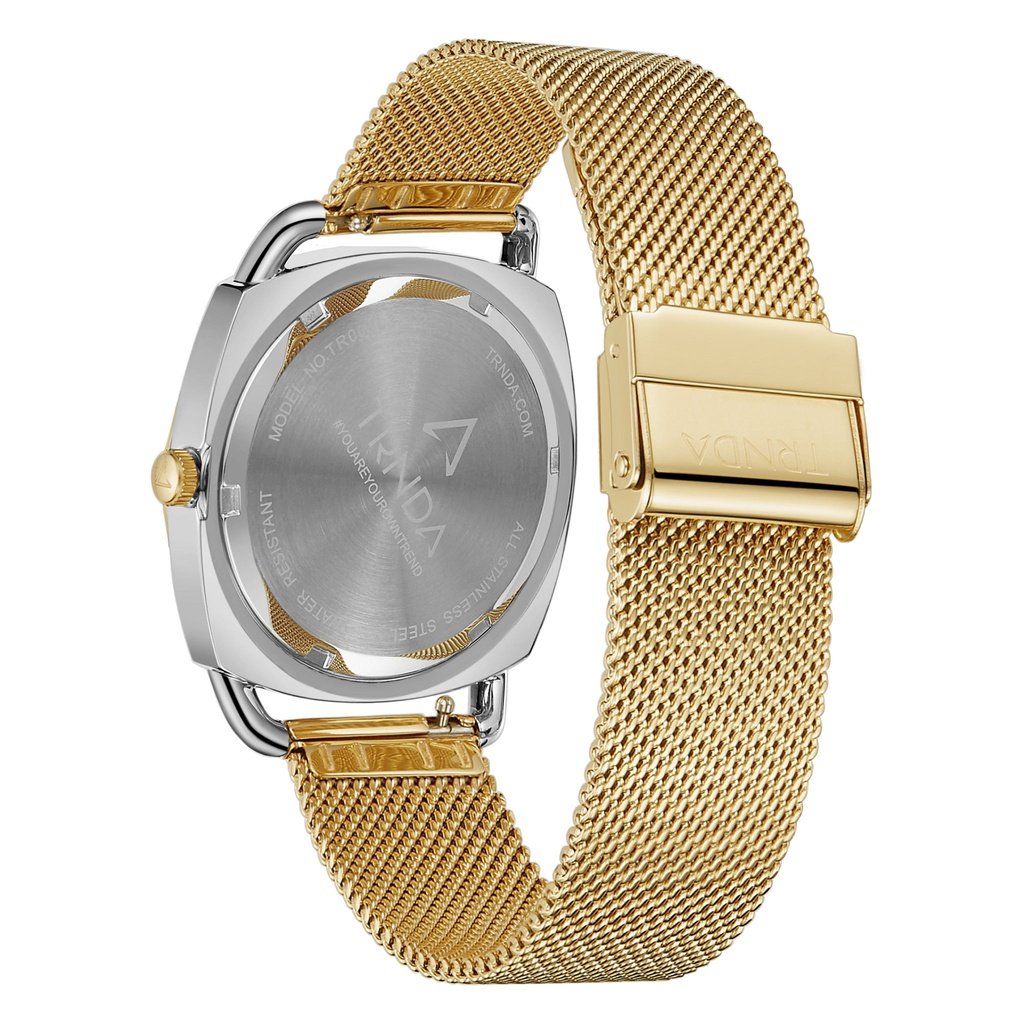 TRNDA Women's Watch with Silver Stainless Steel Case and Gold Stainless Steel Band-3