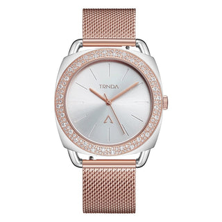 TRNDA Women's Watch with Silver Stainless Steel Case and Rose Gold Stainless Steel Band-0