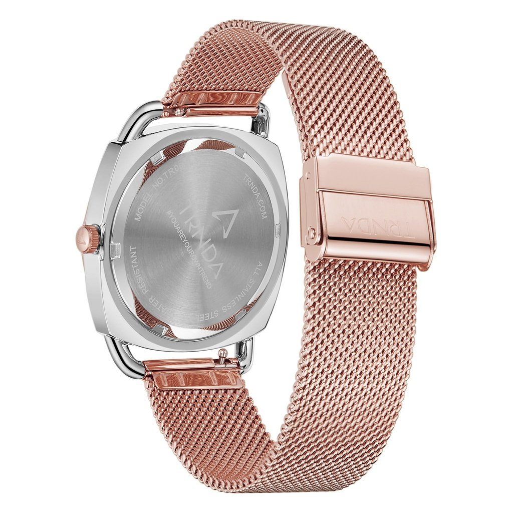 TRNDA Women's Watch with Silver Stainless Steel Case and Rose Gold Stainless Steel Band-3