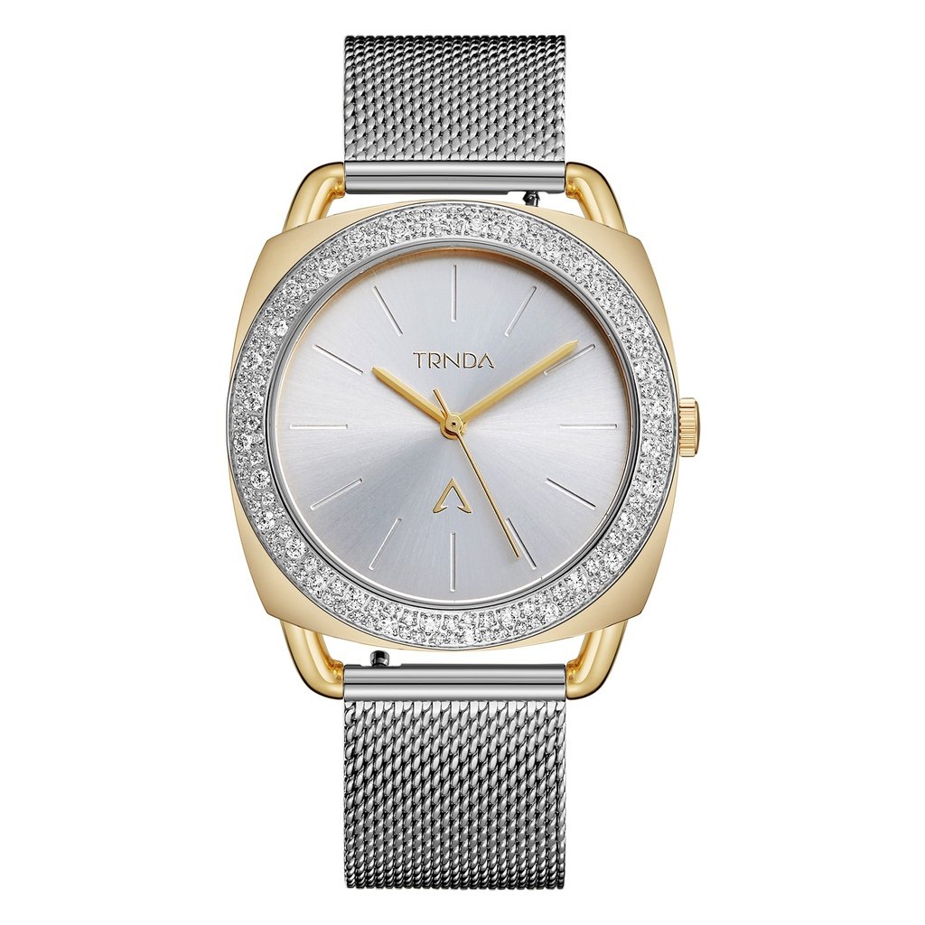 TRNDA Women's Watch with Gold Stainless Steel Case and Silver Stainless Steel Band-0