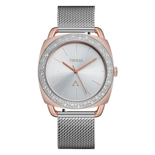 TRNDA Women's Watch with Rose Gold Stainless Steel Case and Silver Stainless Steel Band-0