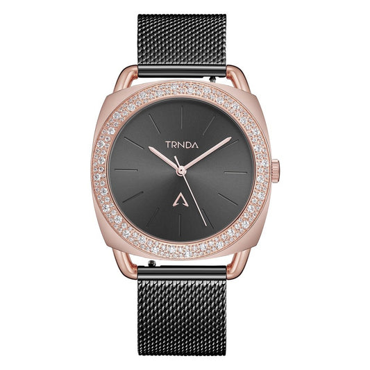 TRNDA Women's Watch with Rose Gold Stainless Steel Case and Black Stainless Steel Band-0