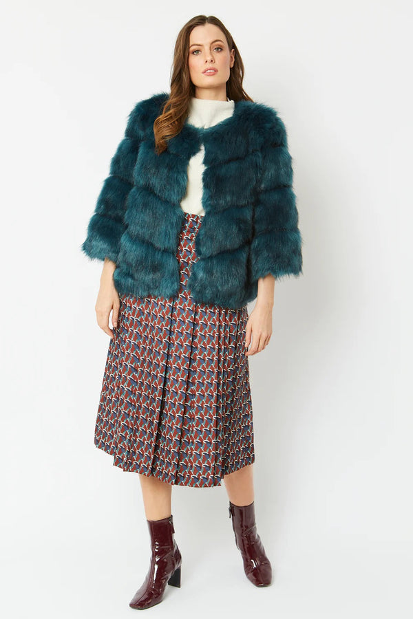 Teal Faux Fur Ella Coat-2