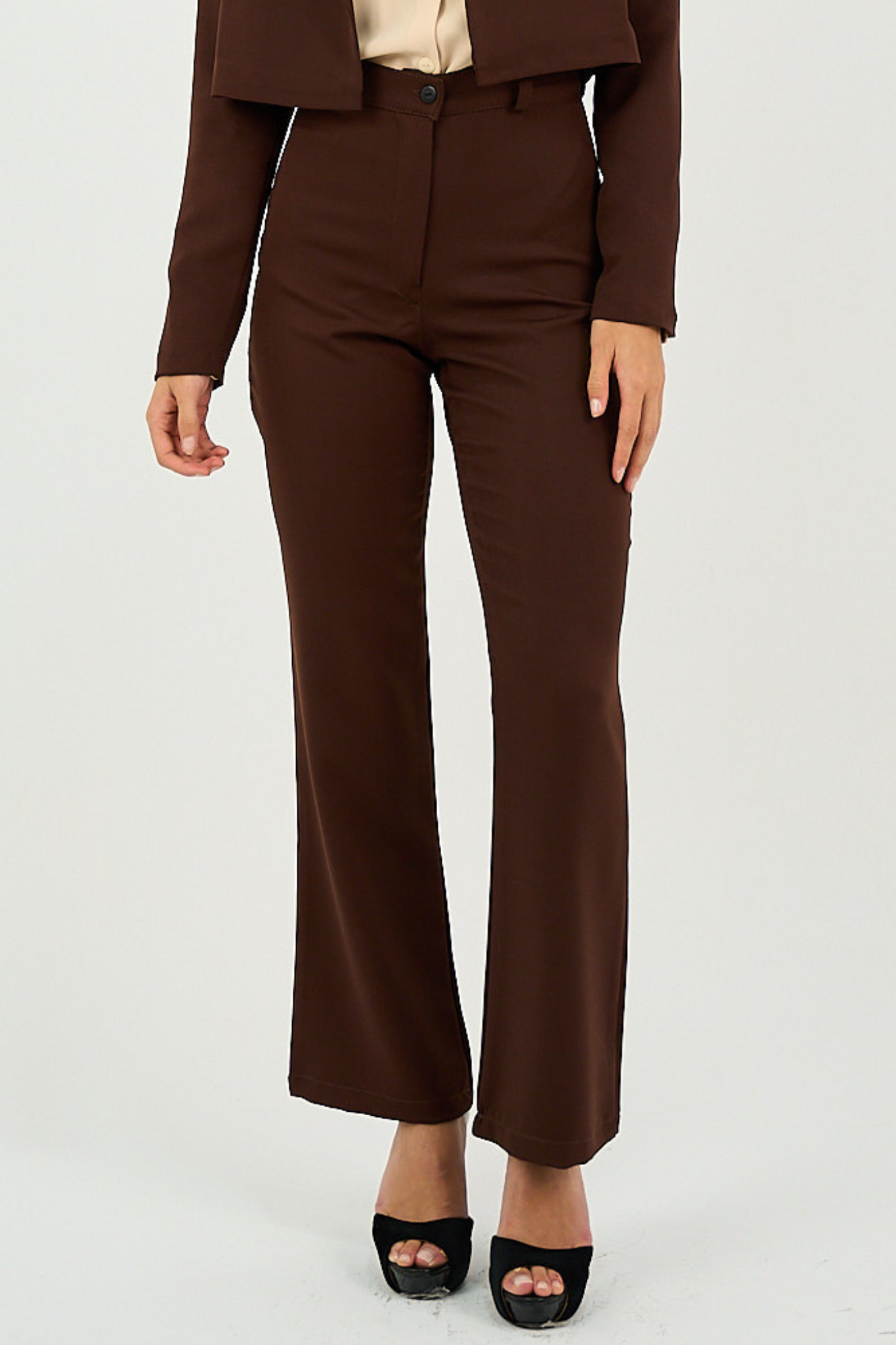 Flared Suit Trousers - Brown-0