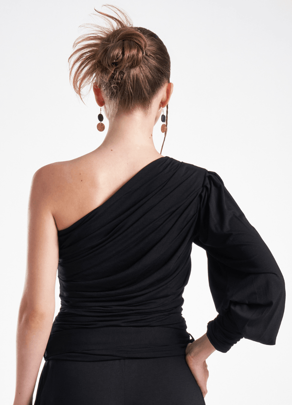 LavaNera One Shoulder Black Jersey Viscose Blouse-3