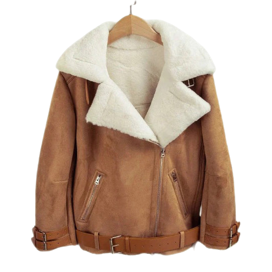 Eleanor Women’s Leather Aviator Jacket With Faux Fur Lining Tan-0