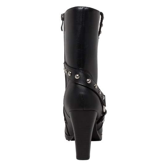 Women's 10" Harness Biker Boot Black Leather Boots-2