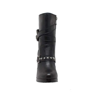 Women's 10" Three Buckle Boot Black Leather Boots-3