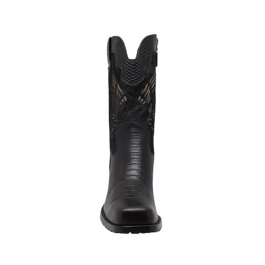 Women's 11" Laser Eagle Boot Black Leather Boots-3