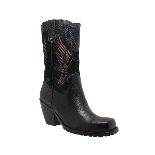 Women's 11" Laser Eagle Boot Black Leather Boots-0