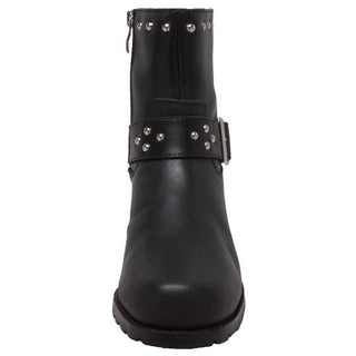 Women's 6" Heeled Buckle Biker Boot Black Leather Boots-3