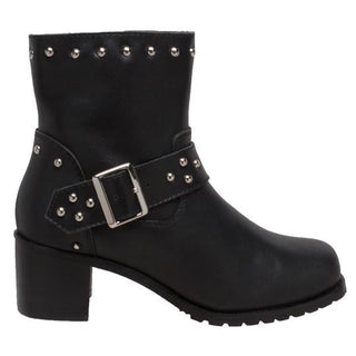 Women's 6" Heeled Buckle Biker Boot Black Leather Boots-4