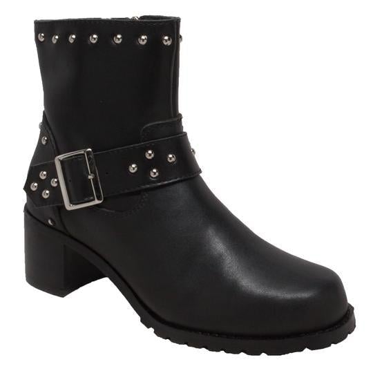 Women's 6" Heeled Buckle Biker Boot Black Leather Boots-0